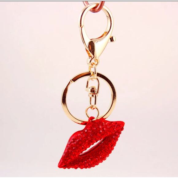 Boutique Sparkling Red Lips Key Chain Bag Charm NEW - Picture 5 of 5